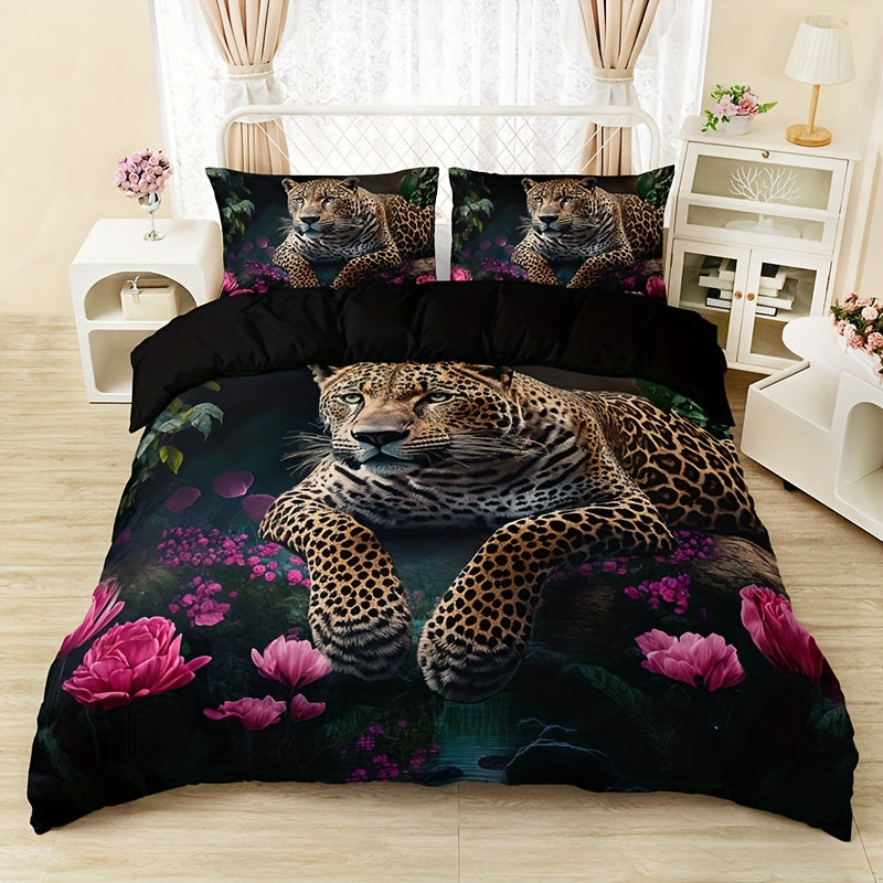 Elegant bedding set with animal prints and floral motifs | WildBloom