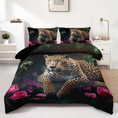 Elegant bedding set with animal prints and floral motifs | WildBloom