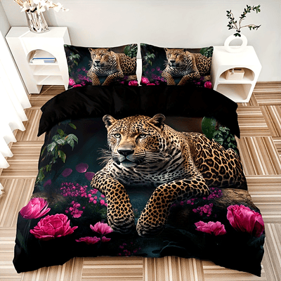 Elegant bedding set with animal prints and floral motifs | WildBloom