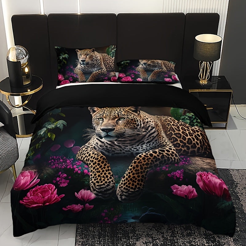 Elegant bedding set with animal prints and floral motifs | WildBloom