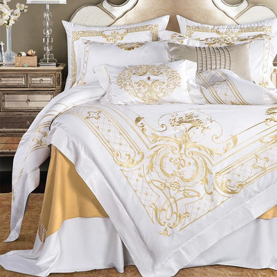 Ivy Gold Forest Duvet Cover Set in White and Gold - Luxurious and Beautiful | RainElegance