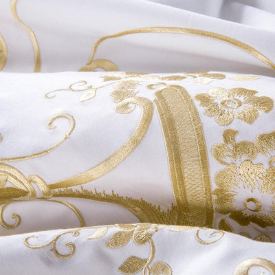 Ivy Gold Forest Duvet Cover Set in White and Gold - Luxurious and Beautiful | RainElegance