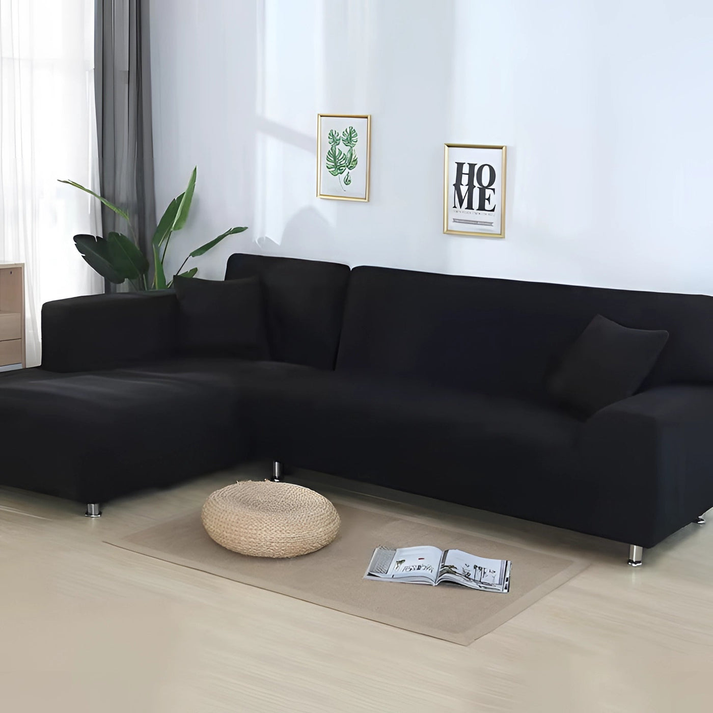 Luxurious Black Corner Sofa Cover - Modern and Practical | LuxeCover