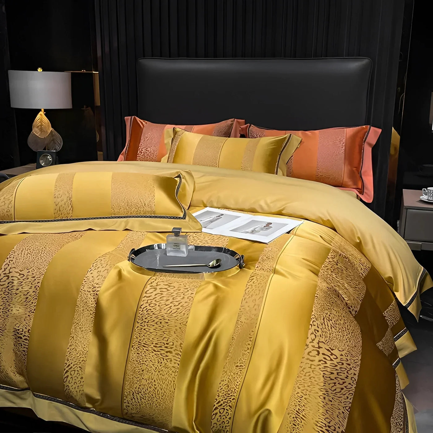 Luxurious Gold Bedding Set | SatinStripe Luxe