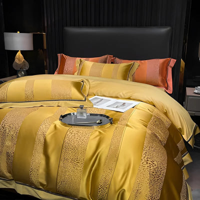 Luxurious Gold Bedding Set | SatinStripe Luxe