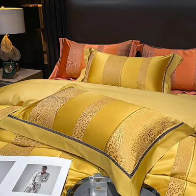 Luxurious Gold Bedding Set | SatinStripe Luxe