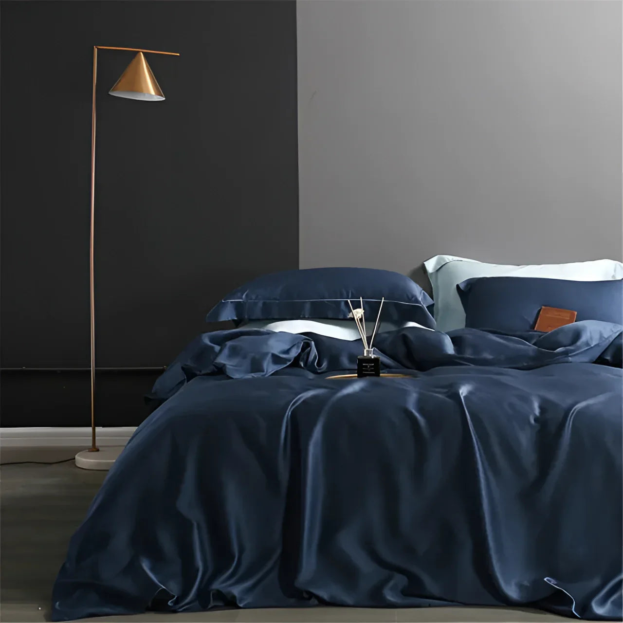 Luxurious Navy Satin Bedding Set | MidnightLuxe