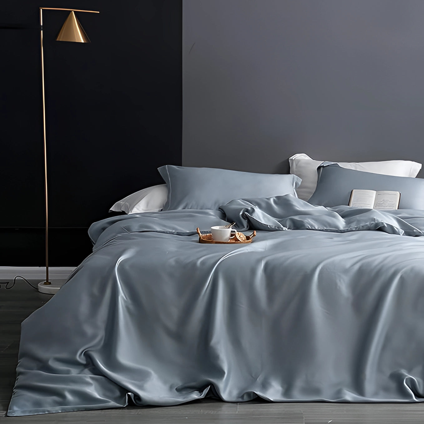 Luxurious Navy Satin Bedding Set | MidnightLuxe