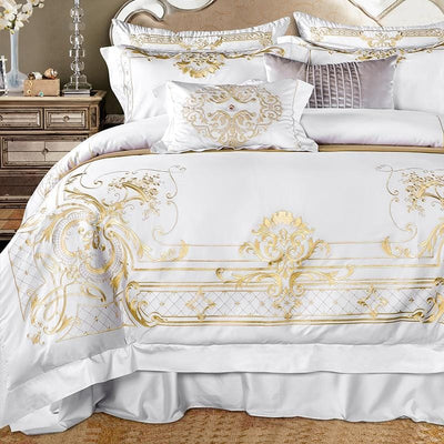 Ivy Gold Forest Duvet Cover Set in White and Gold - Luxurious and Beautiful | RainElegance