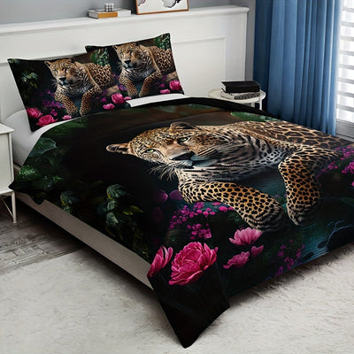 Elegant bedding set with animal prints and floral motifs | WildBloom